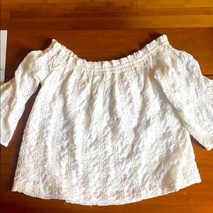 Off the Shoulder Crop Lace Blouse